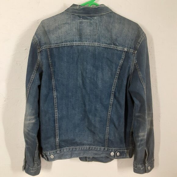 Levis Jean Jacket Adult Mens Large Blue Denim Trucker Work Blank Red Tab - Picture 8 of 10